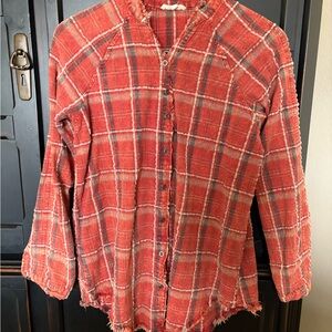 Mystree Orange Plaid Tunic Top